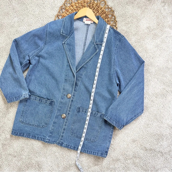 Apache Vintage Denim Single Breasted Blazer Jean Jacket Blue Y2K 80s Size L - Picture 10 of 10